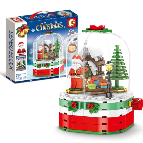 

Christmas Rotating Light Music Box Assembled Building Blocks Children Holiday Gifts, Style:Revolving House