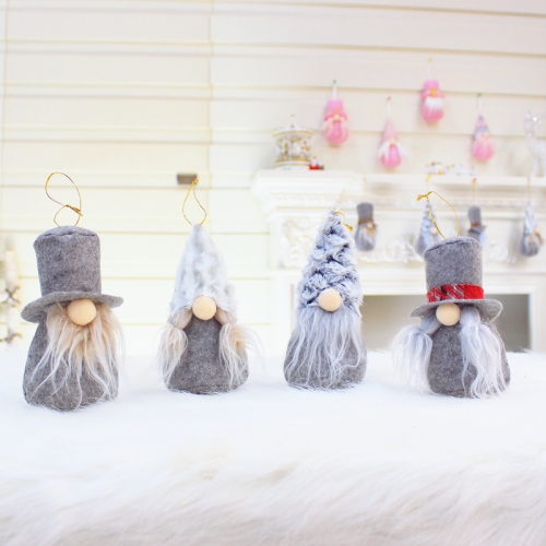 

4 PCS / Set Christmas Pendant White Beard Faceless Doll Santa Claus Doll Christmas Decorations(Grey)