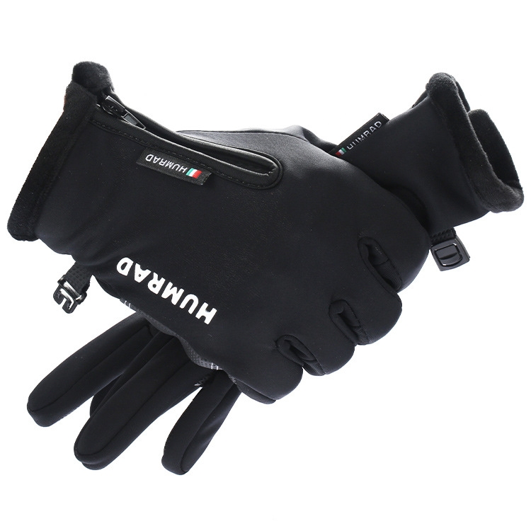

HUMRAO Outdoor Riding Gloves Winter Velvet Thermal Gloves Ski Motorcycle Waterproof Non-Slip Gloves, Size: M(Black)