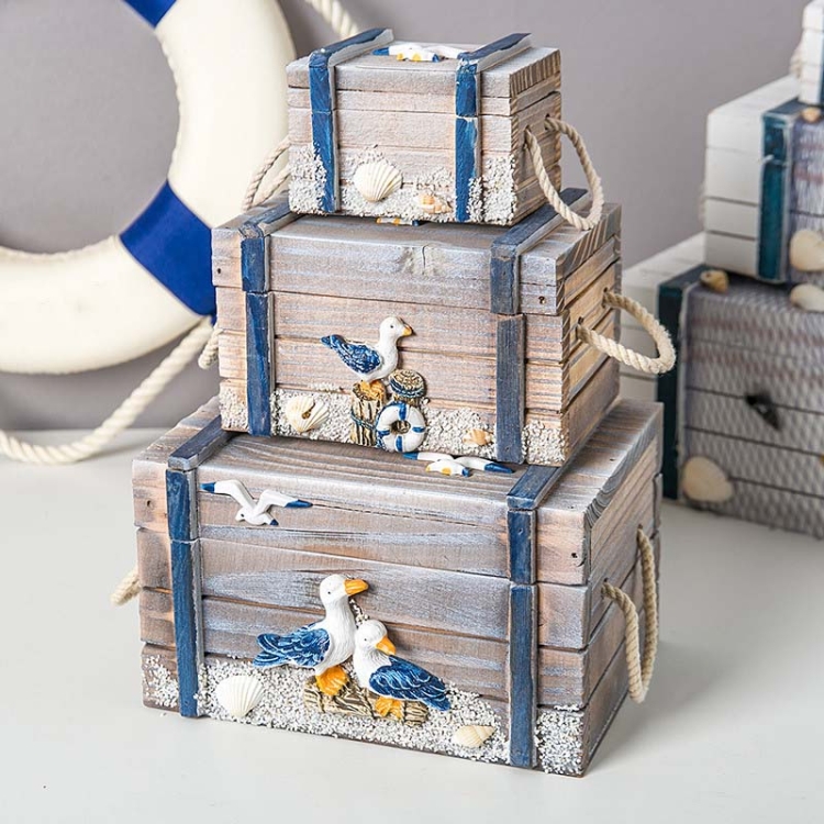 

3 In 1 Wooden Storage Box Jewelry Boxes Wooden Box Decoration(Gray Set)