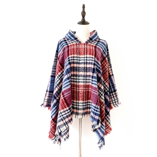 

Spring Autumn Winter Checkered Pattern Hooded Cloak Shawl Scarf, Length (CM): 135cm(DP-06 Red)