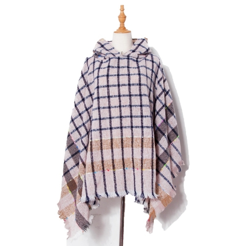 

Spring Autumn Winter Checkered Pattern Hooded Cloak Shawl Scarf, Length (CM): 135cm(DP2-02 Pink White)