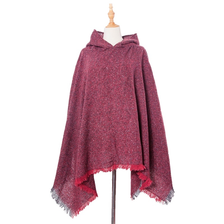 

Spring Autumn Winter Checkered Pattern Hooded Cloak Shawl Scarf, Length (CM): 135cm(DP3-06 Wine Red)