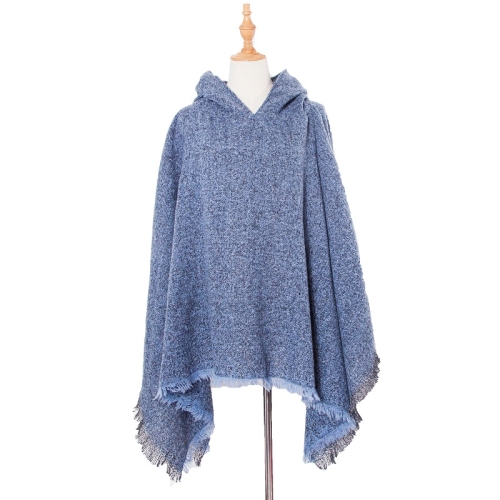 

Spring Autumn Winter Checkered Pattern Hooded Cloak Shawl Scarf, Length (CM): 135cm(DP3-07 Denim Blue)