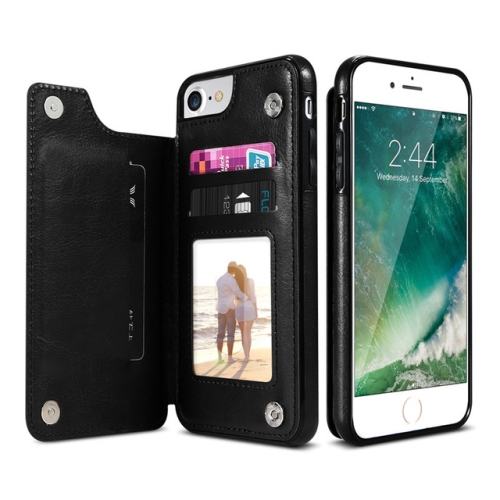 

For iPhone 7 Plus / 8 Plus Retro PU Leather Case Multi Card Holders Phone Cases(Black)