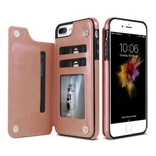 

Retro PU Leather Case Multi Card Holders Phone Cases For iPhone 6 6s 7 8 Plus 5S SE, iPhone X XS Max XR, Samsung S7 S8 S9 S10 For iPhone X(Rose Gold)