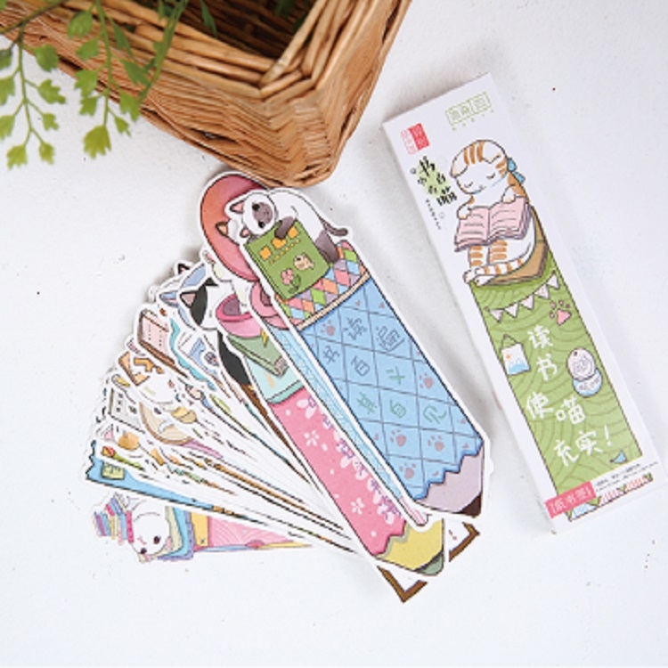 

2 Boxes Cartoon Pattern Bookmark Message Card Stationery Gifts, Pattern:Cat In the Book