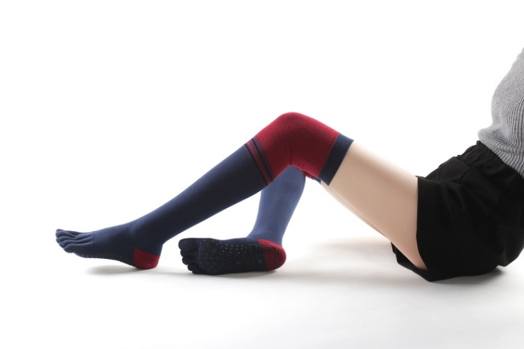 

Ladies Over The Knee Yoga Socks Winter Warm Non-Slip Dance Five-Finger Socks, Size: Free Size( Striped Navy)