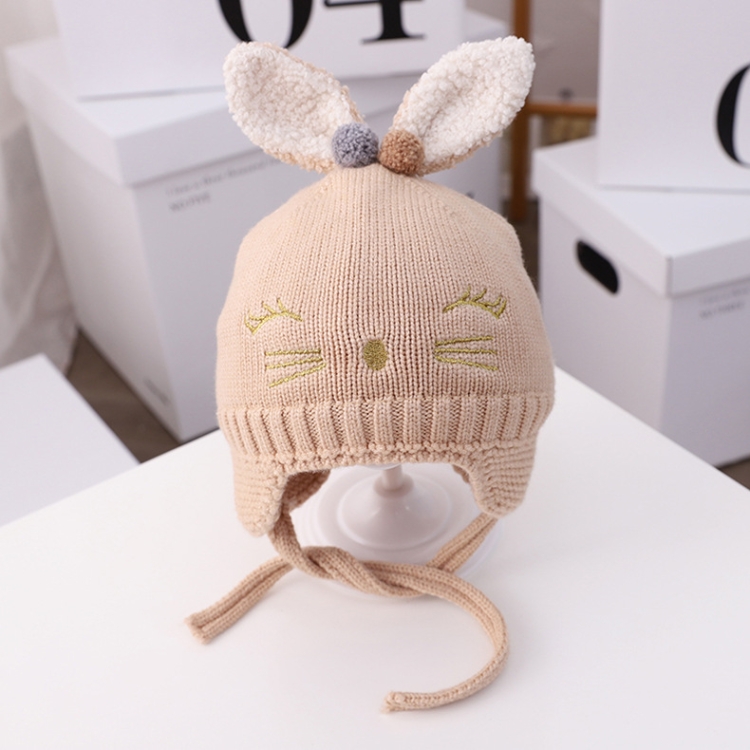 

MZ9843 Rabbit Shape Newborn Woolen Hat Baby Autumn And Winter Plus Cotton Warm Knitted Hat, Size: Free Size(Beige)