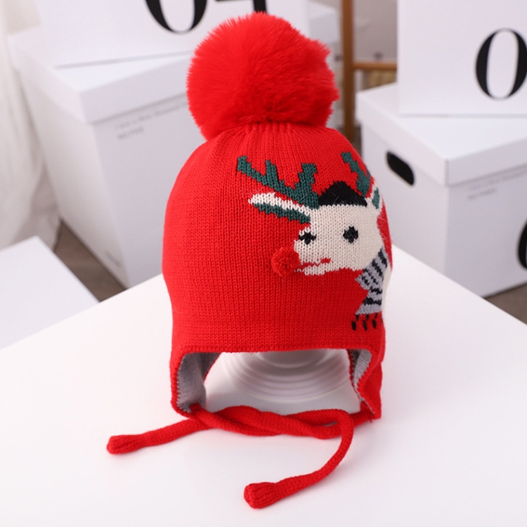 

MZ9846 Baby Elk Pattern Sweater Hat Baby Autumn And Winter Christmas Knitted Hat, Size: One Size(Red)