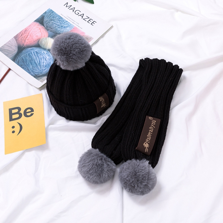 

MZ8567 2 in 1 Children Knitted Hat Autumn And Winter Warm Baby Wool Hat + Children Scarf Neck Suit, Size: Free Size(Black)