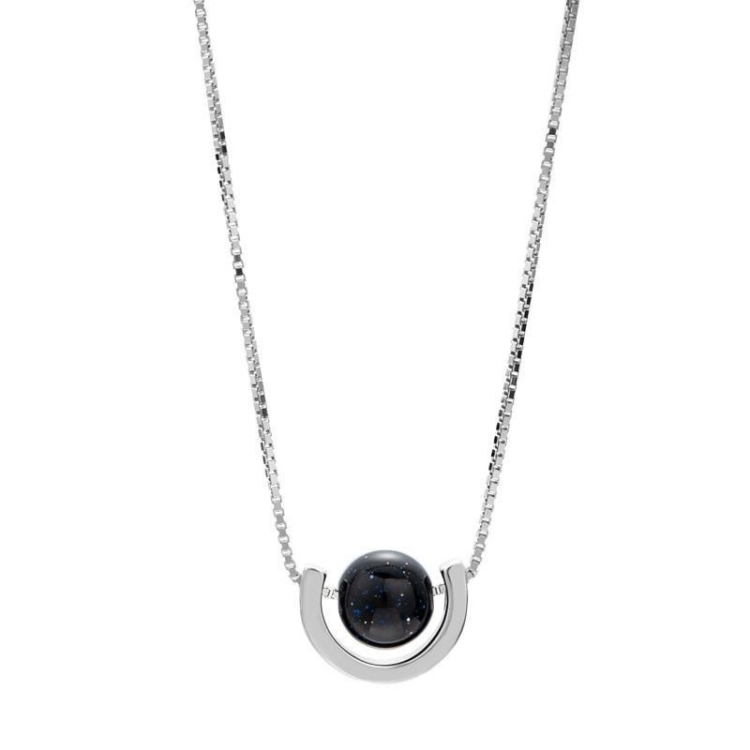 

925 Sterling Silver Agate Star Necklace Female Anti-Oxidation Obsidian Saturn Pendant, Chain Thickness:0.8mm