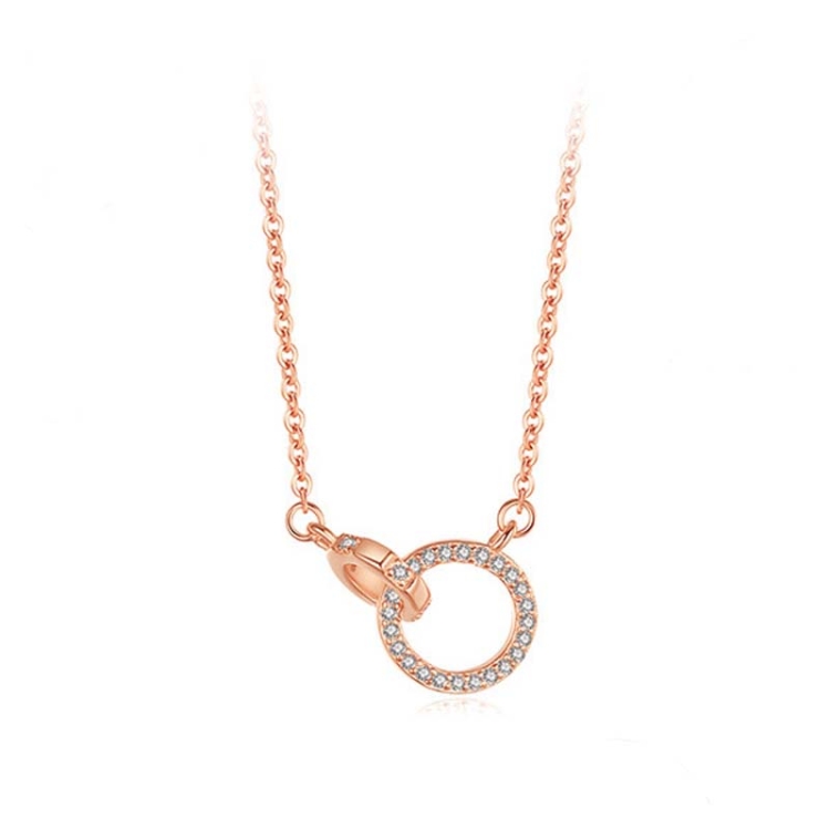 

925 Sterling Silver Diamond Double Ring Necklace Female14k Lucky Zircon Jewelry(Rose Gold)
