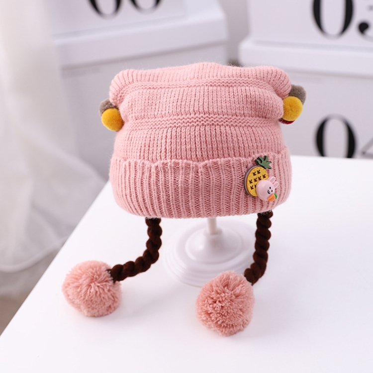 

MZ9932 Cartoon Three-dimensional Pineapple Rabbit Autumn and Winter Baby Hat Cotton Warm Knitted Woolen Hat with Double Braid, Size: Free Size(Skin Powder)