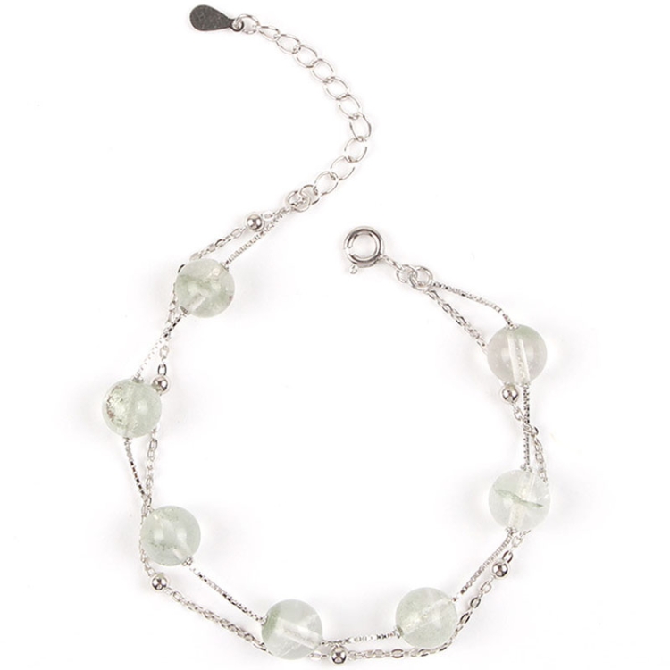 

925 Sterling Silver Bracelet Women Crystal Bracelet Natural Beads Double-Layers Jewelry, Style:Green Ghost