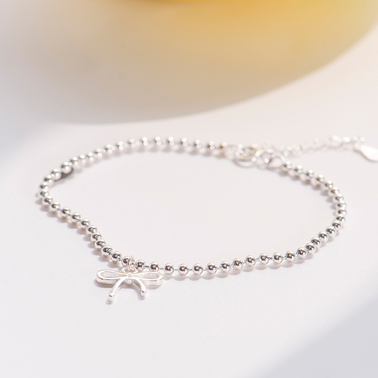 

925 Sterling Silver Bow Bracelet Simple Bead Bracelets