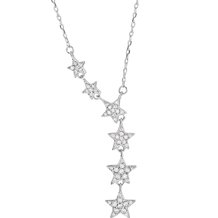 

925 Sterling Silver Diamond Star Necklace Temperament Sweet Jewelry