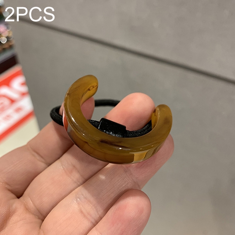 

2 PCS Semicircular Elegant Ponytail Resin Hair Ring Rubber Band(Coffee Color)