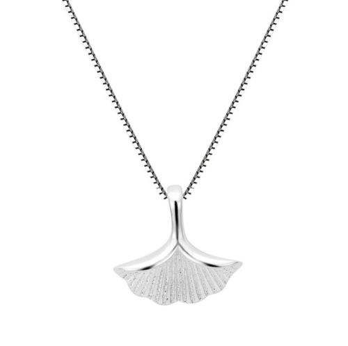 

S925 Sterling Silver Ginkgo Leaf Pendant Necklace(White Gold)