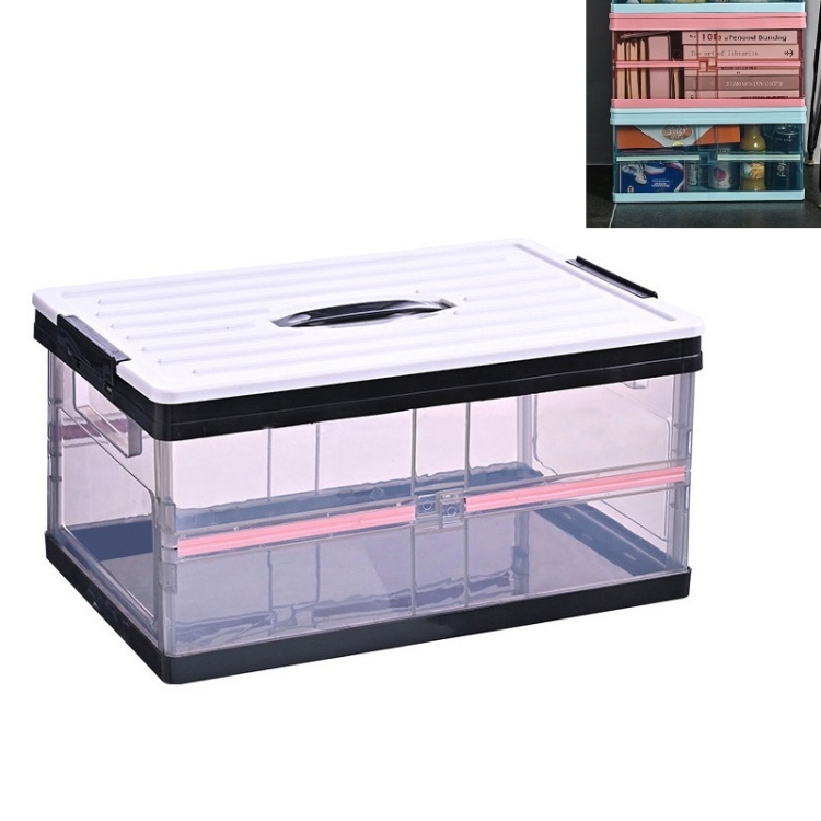 

Plastic Simple Transparent Folding Storage Box With Lid Car Storage Box(Black)