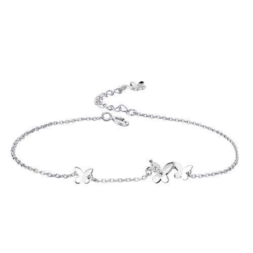 

S925 Sterling Silver With Zircon Butterfly Anklet Flower Tassel Jewelry