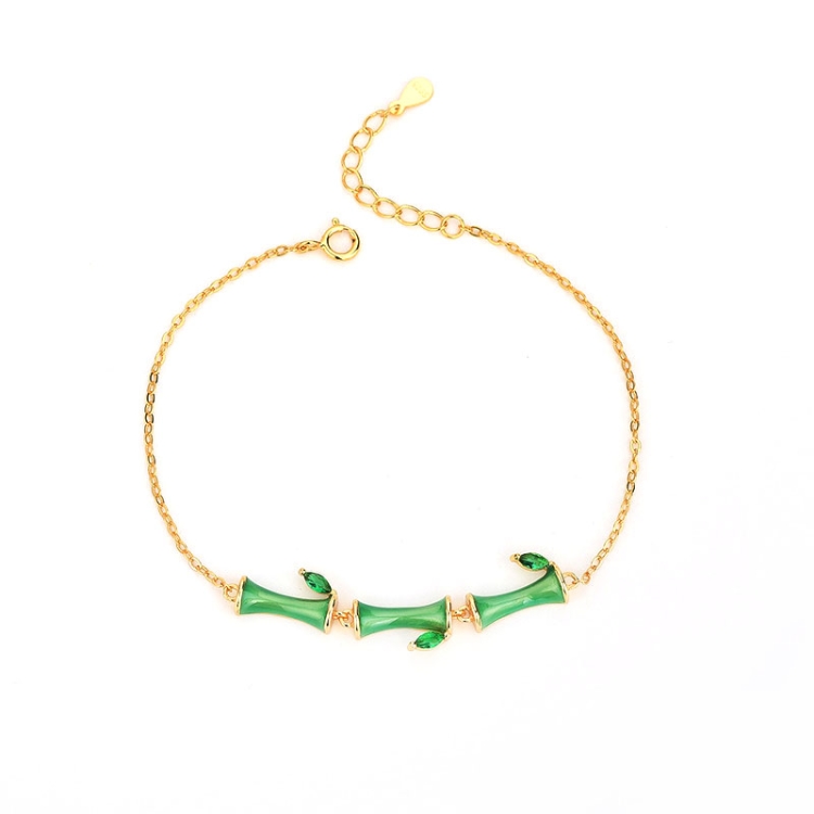 

S925 Sterling Silver Epoxy Bamboo Bracelet Diamond Green Zircon Bracelet