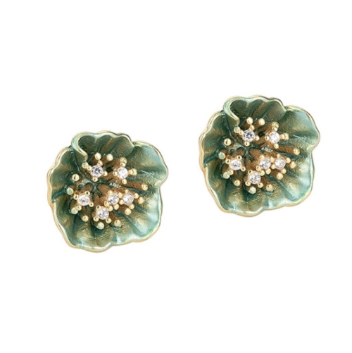 

S925 Sterling Silver Green Lotus Petal Earrings