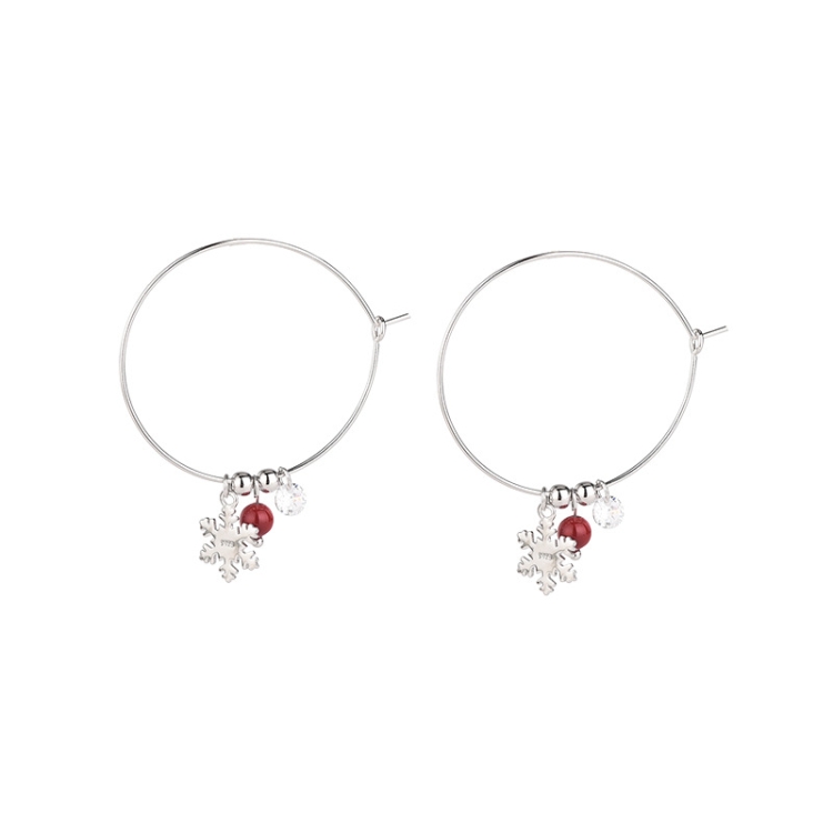 

S925 Sterling Silver Sparkling Diamond Red Ball Snowflake Earrings Christmas Earrings