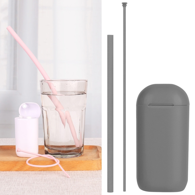 

3 PCS Portable Foldable Collapsible Reusable Silicone Drinking Straw Outdoor Household Drinking Tool, Straw Size: 230x8mm, Sytle:Straight Straw(Grey)