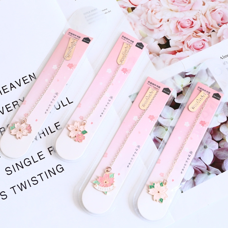 

Sakura Pendant Metal Bookmark School Office Beautiful Stationery, Style Random Delivery