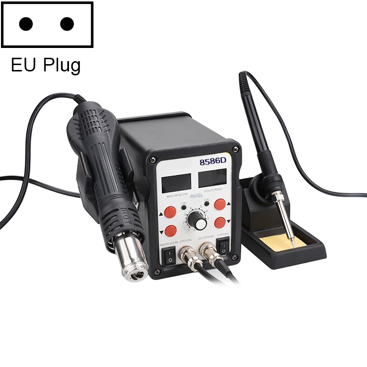 

8586D 2-in-1 Double Digital Display Hot Air Gun Soldering Station, EU Plug