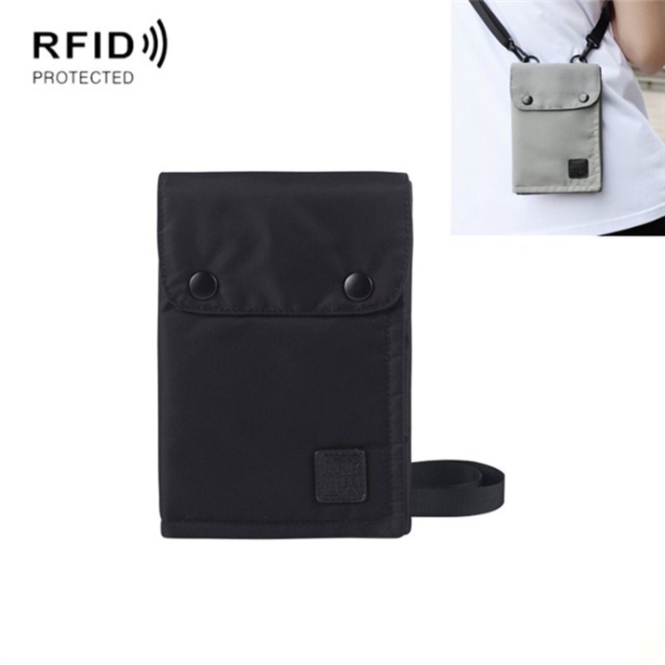 

Antimagnetic RFID Hanging Neck Nylon Passport Bag Waterproof Storage Change Mobile Phone Bag(Black)