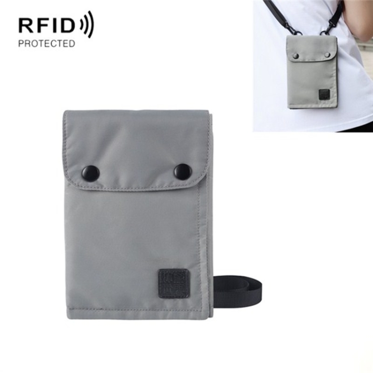 

Antimagnetic RFID Hanging Neck Nylon Passport Bag Waterproof Storage Change Mobile Phone Bag(Gray)