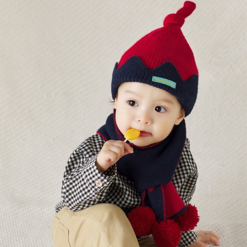 

MZ9964 2 In 1 Crown Pattern Autumn And Winter Warmth Thickening Woolen Hat Baby Hat + Scarf Set(Red)