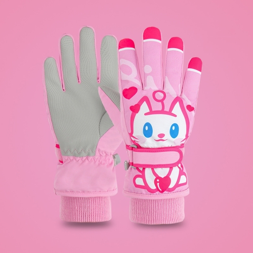 

Cartoon Cat Pattern Girls Cute Cotton Gloves Children Ski Windproof and Warm Gloves Non-Slip and Waterproof Riding Gloves, Size: S(Pink)