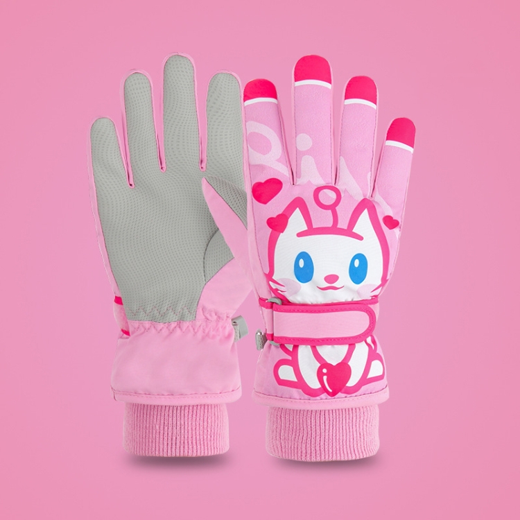 

Cartoon Cat Pattern Girls Cute Cotton Gloves Children Ski Windproof and Warm Gloves Non-Slip and Waterproof Riding Gloves, Size: M(Pink)