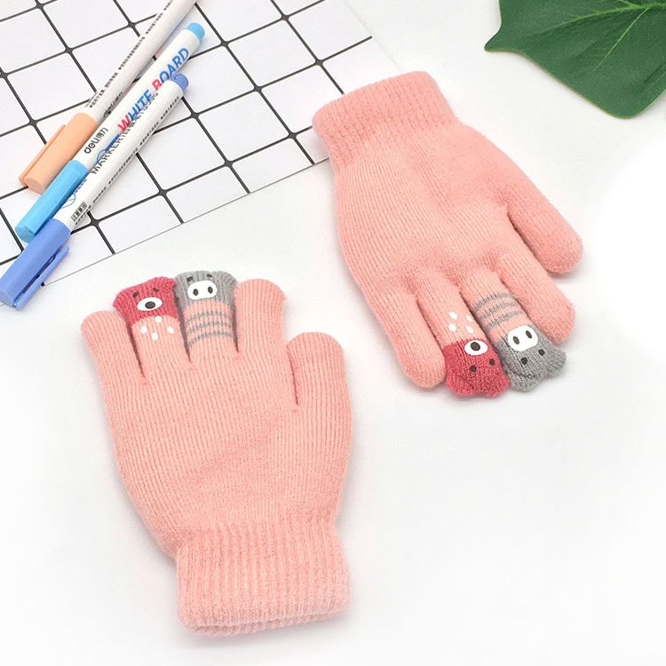 

2 PCS Children Winter Five-Finger Gloves Student Double Thick Knitted Warm Gloves, Colour: Pink(Free Size)
