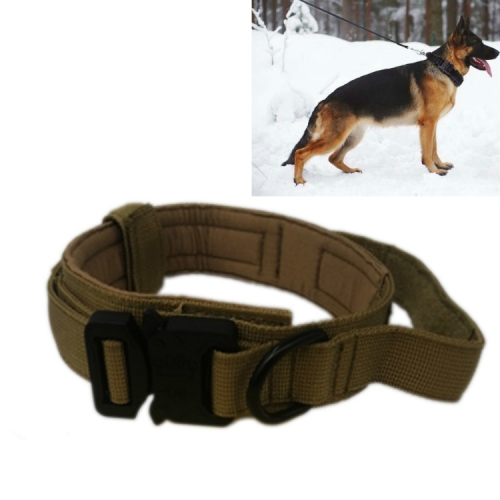 

Nylon Thickened Large And Medium-Sized Dog Traction Collar Pet Collar, Size:M(Khaki+Black Button)