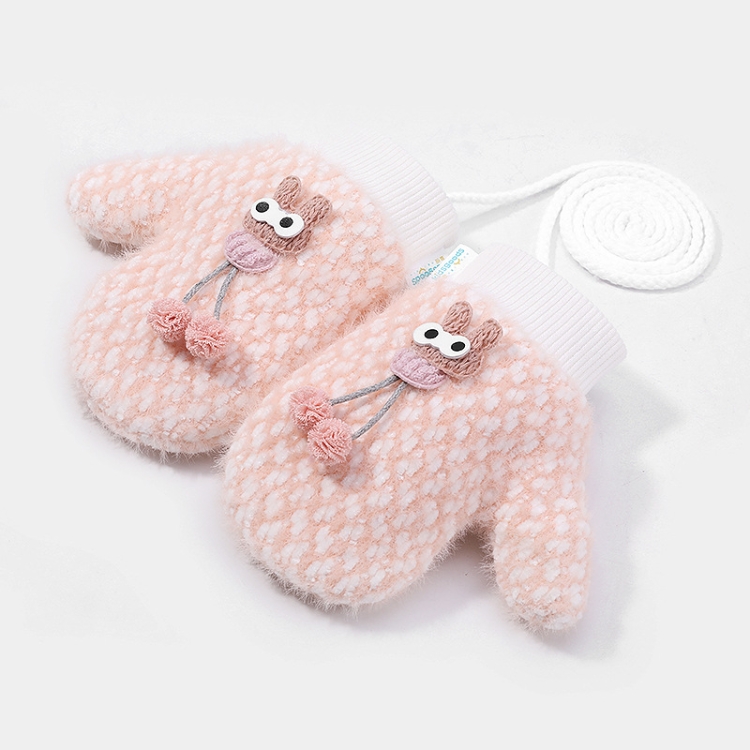 

Children Gloves Plus Velvet Warm Gloves Cute Mitten Thicken Lanyard Gloves, Colour: Light Pink (Little Rabbit)(M (5-12 years old))