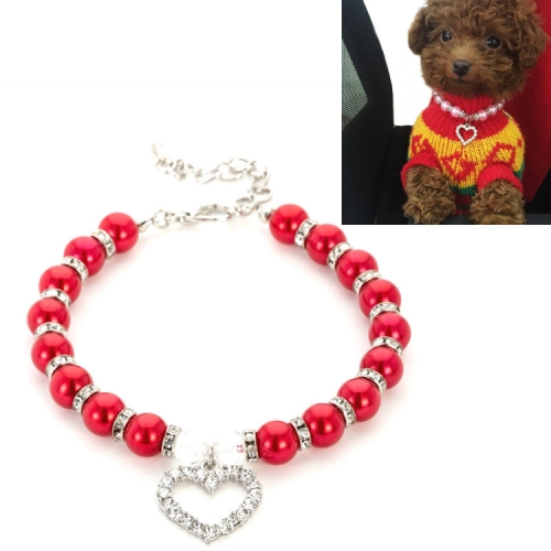 

5 PCS Pet Supplies Pearl Necklace Pet Collars Cat and Dog Accessories, Size:L(Red)