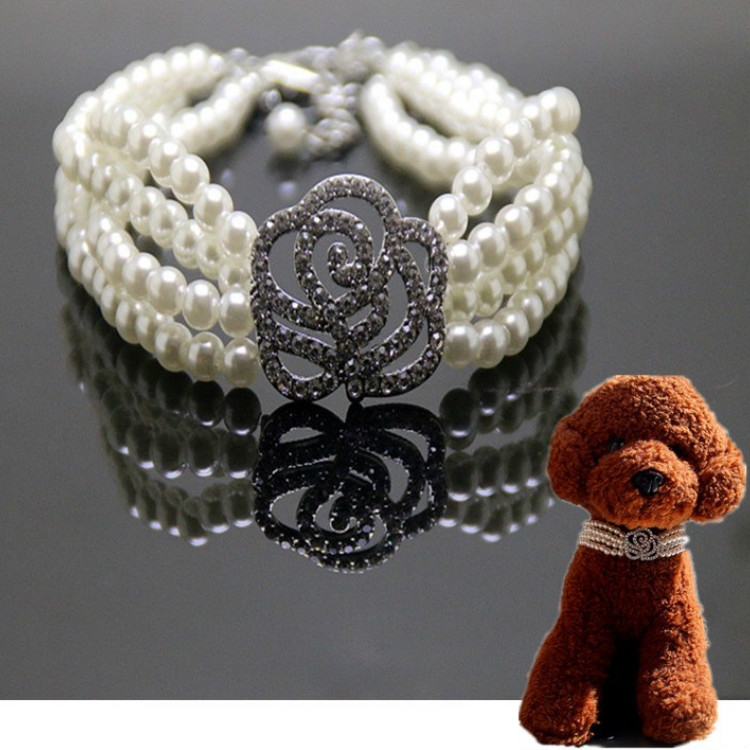 

3 PCS Pearl Dot Diamond Rose Flower Pet Decoration Supplies, Size: M(White)