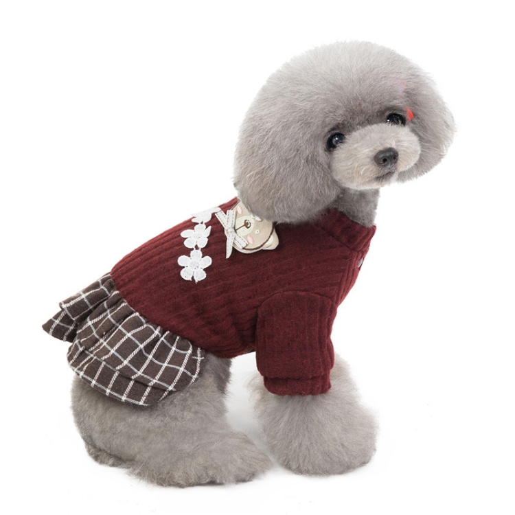 

Autumn and Winter Pet Clothing Dog Wool Princess Dress Flower Cotton Coat, Size: XL(Wine Red)