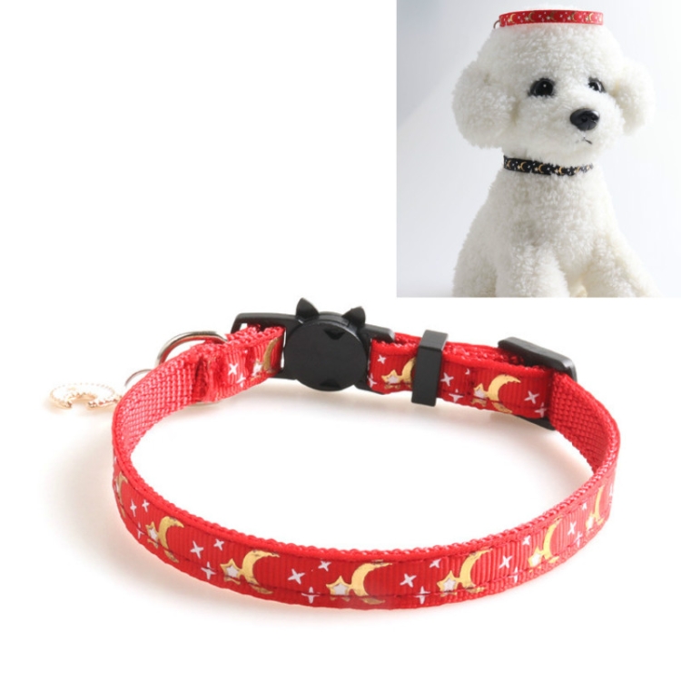

5 PCS Pet Collar Webbing Cat Collar Star Moon with Pendant, Size:1x28cm(Red)