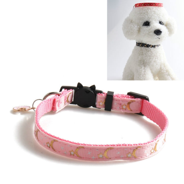 

5 PCS Pet Collar Webbing Cat Collar Star Moon with Pendant, Size:1x28cm(Pink)