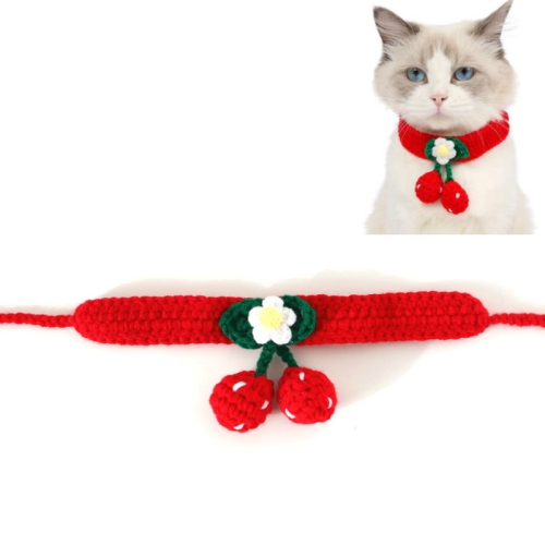 

3 PCS Pet Handmade Knitted Wool Cherry Cat Dog Collar Bib Adjustable Necklace, Specification: M 25-30cm(Red)