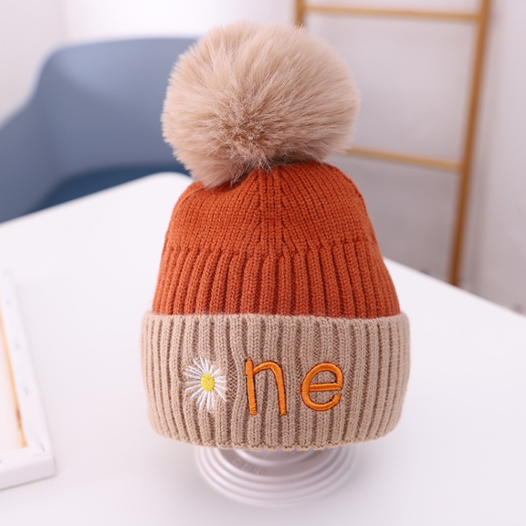

MZ9701 Children Letter Flower Embroidery Pattern Knitted Hat Autumn Woolen Hat, Size: Around 48-52cm(Orange Red)