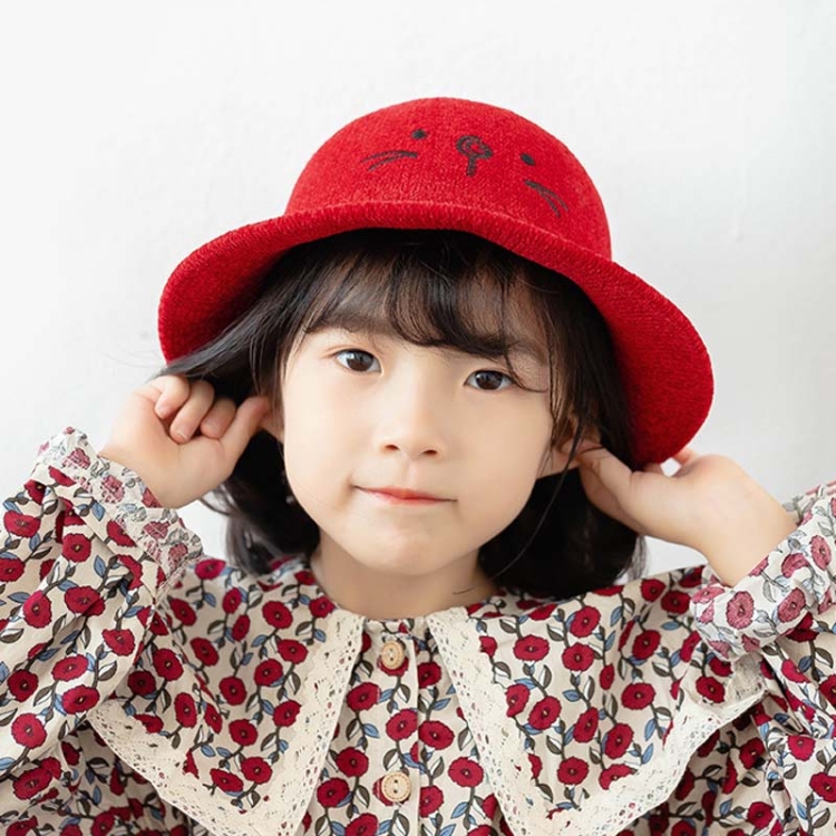 

Cartoon Animal Shape Children Hat Autumn and Winter Chenille Knitted Hat Baby Outing Visor Hat, Size: One Size(Wine Red Cat)