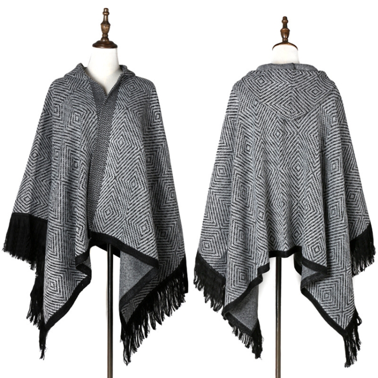 

Autumn And Winter Black And White Diamond Plaid Scarf Tassel Warm Big Shawl, Size:135 x 70cm