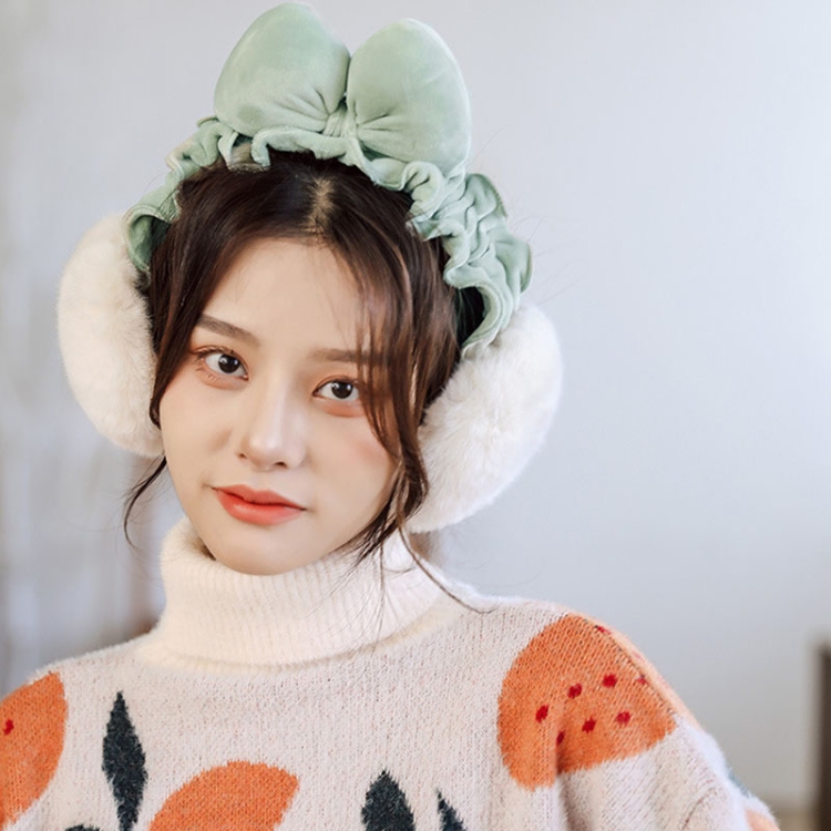 

Winter Ladies Cute Bow-shaped Plush Warm Earmuffs Antifreeze Folding Ear Bags(Green)