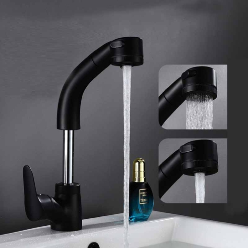 

All-Copper Body Pull-Out Hot & Cold Water Faucet Liftable Washbasin Universal Faucet(Black)